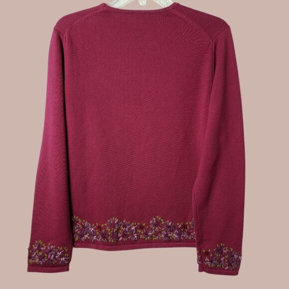 Ann Taylor Womens Embroidered Floral Knit Sweater fuschia Large - Picture 2 of 9